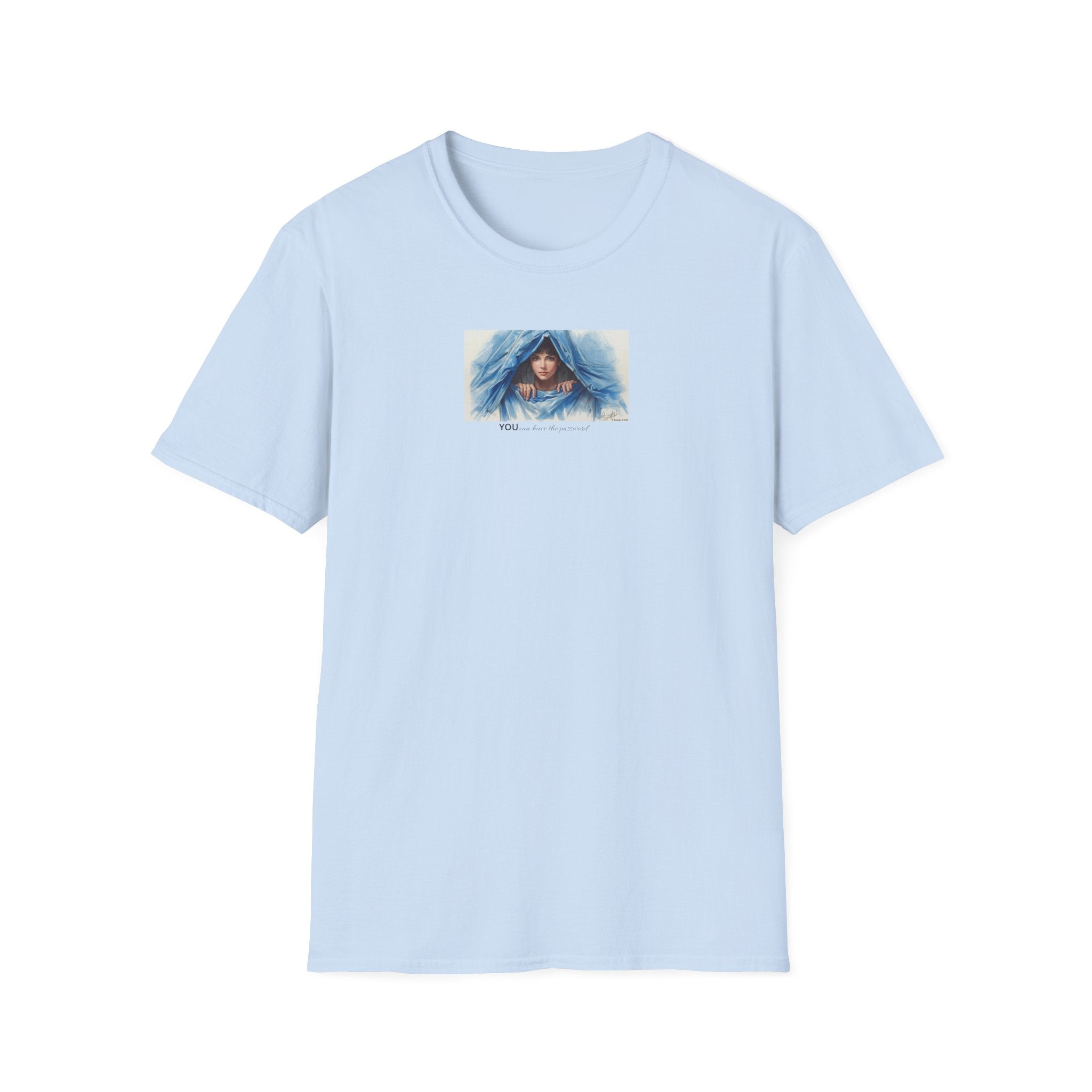 Blue Hooded Woman Illustration T-Shirt | Watercolor Portrait, Fun, Cheeky, Wearable Sayings