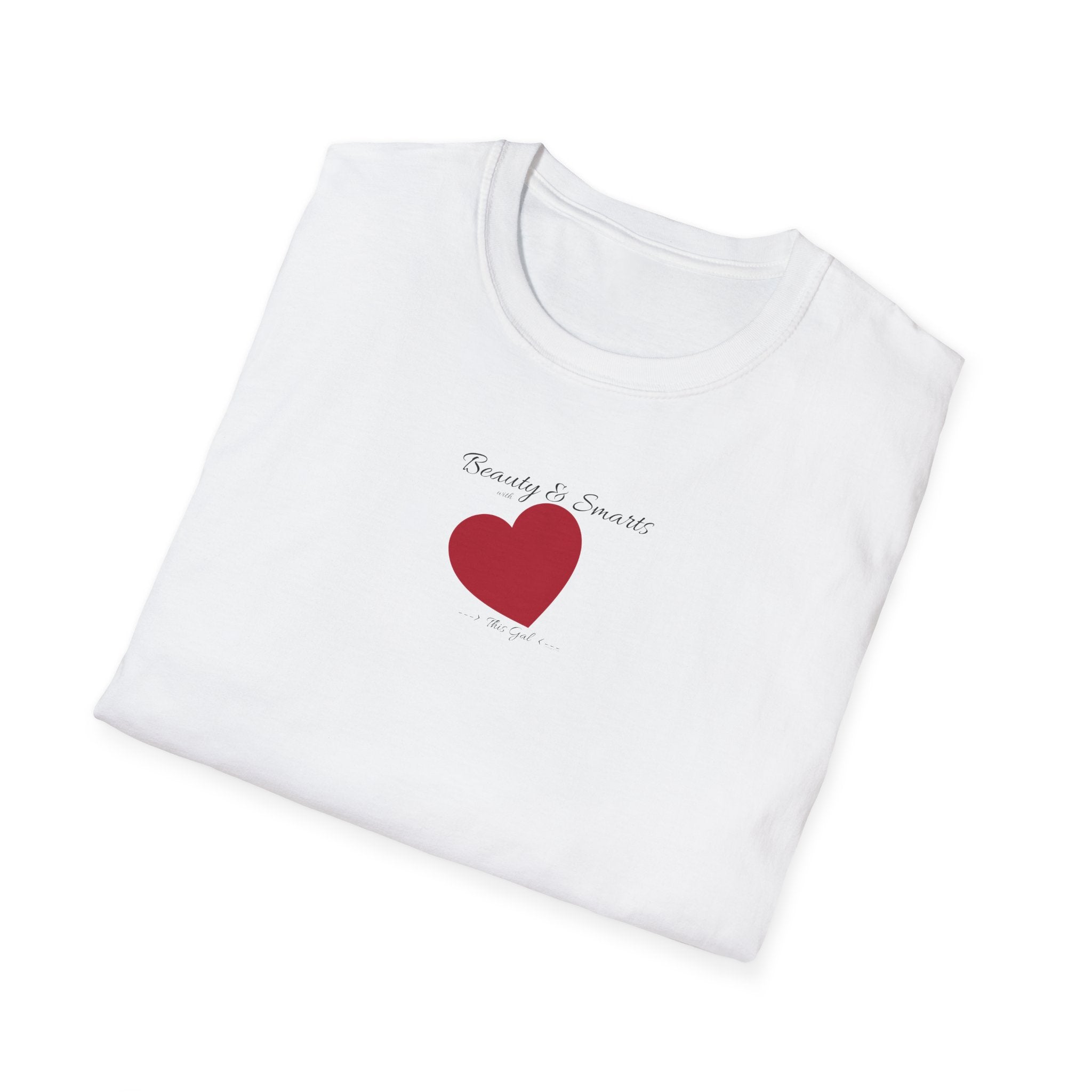 Beautiful and Smart with Red Heart T-Shirt — Small Chest Heart Graphic Beautiful and Smart with heart, this gal.