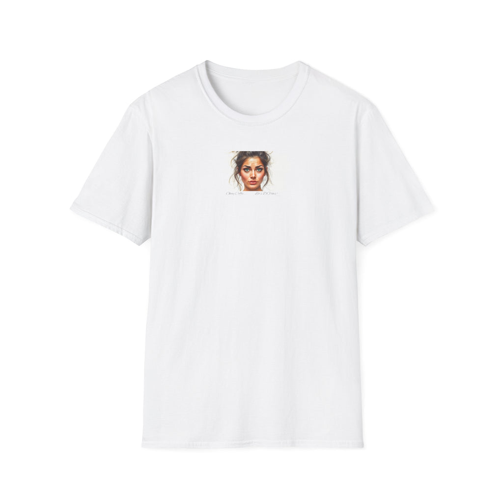 Realistic Watercolor Woman Portrait, Okay Coffee... let's DO this! T-Shirt | Small Chest Print, Minimal Art Tee