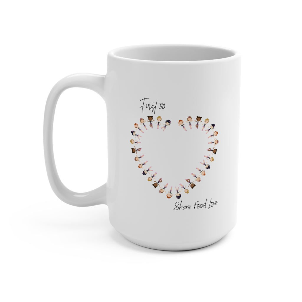 Heart First 50   mug 15oz: 'Share Food Love' Coffee Cup