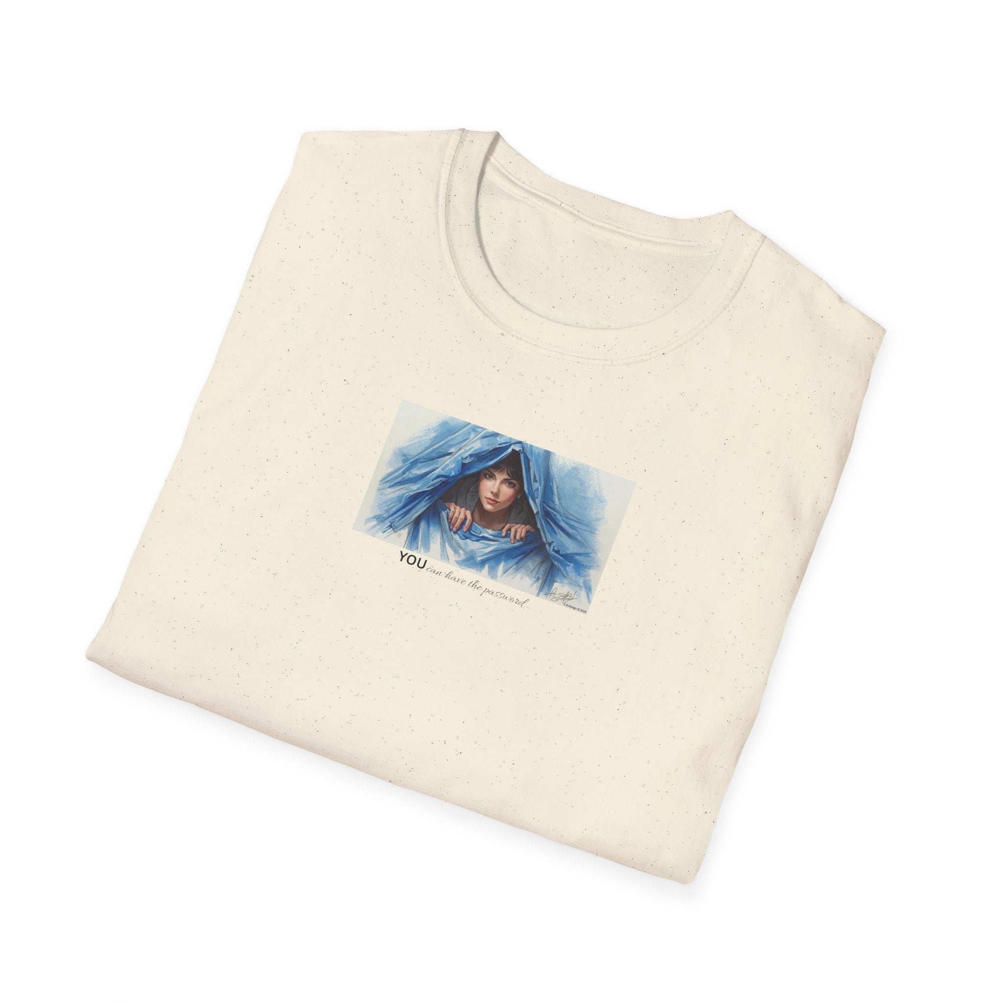 Blue Hooded Woman Illustration T-Shirt | Watercolor Portrait, Fun, Cheeky, Wearable Sayings