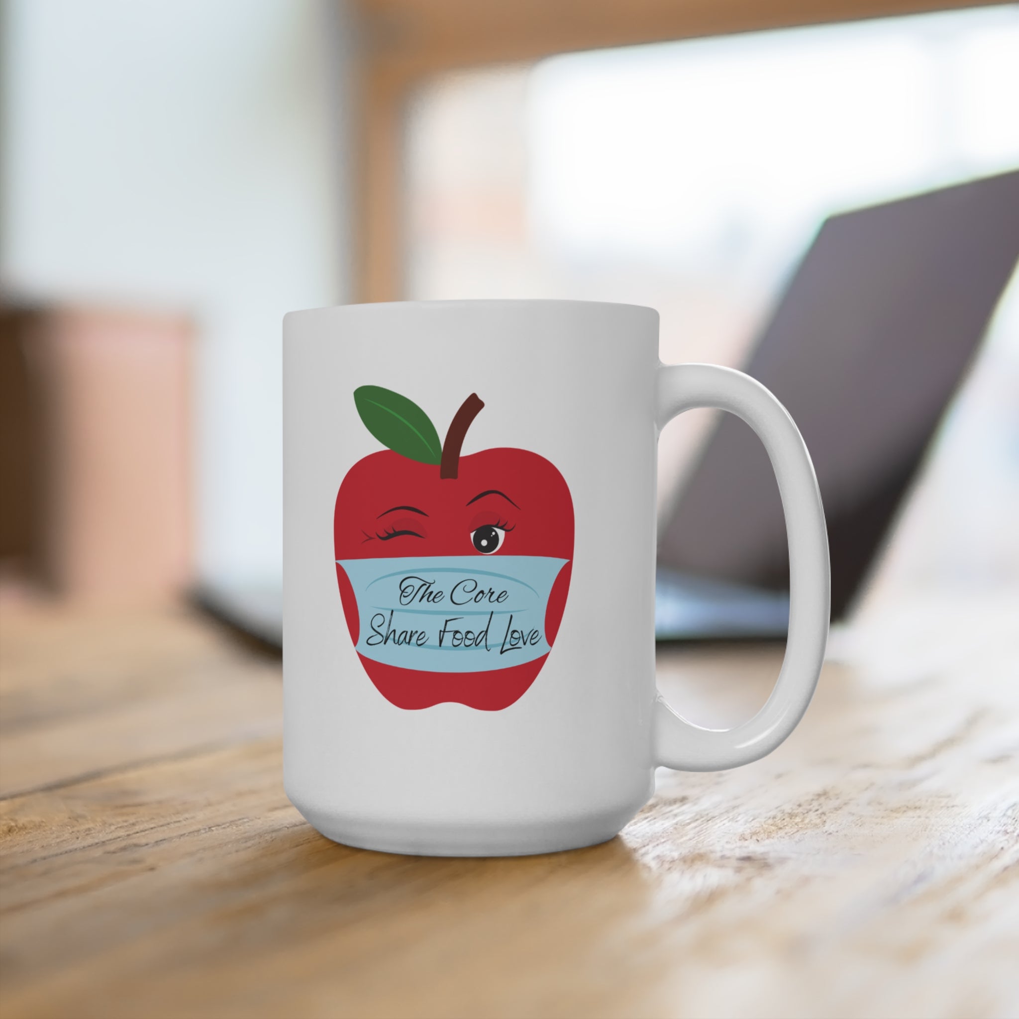 Winking Apple Design 15oz mug | "Share Food Love"