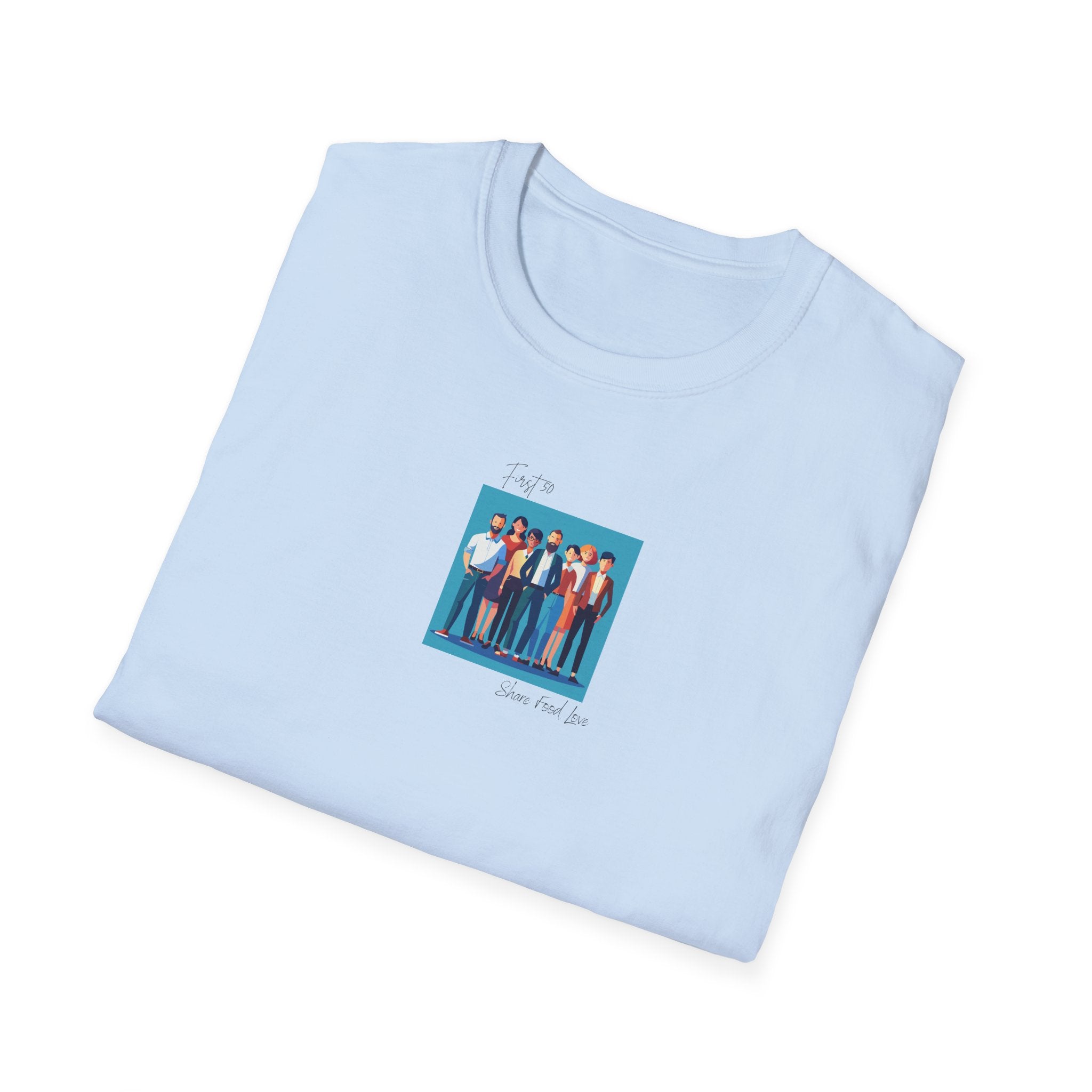 First 50 Photo Tee — Retro Group Portrait | "Share food Love" Graphic T-Shirt