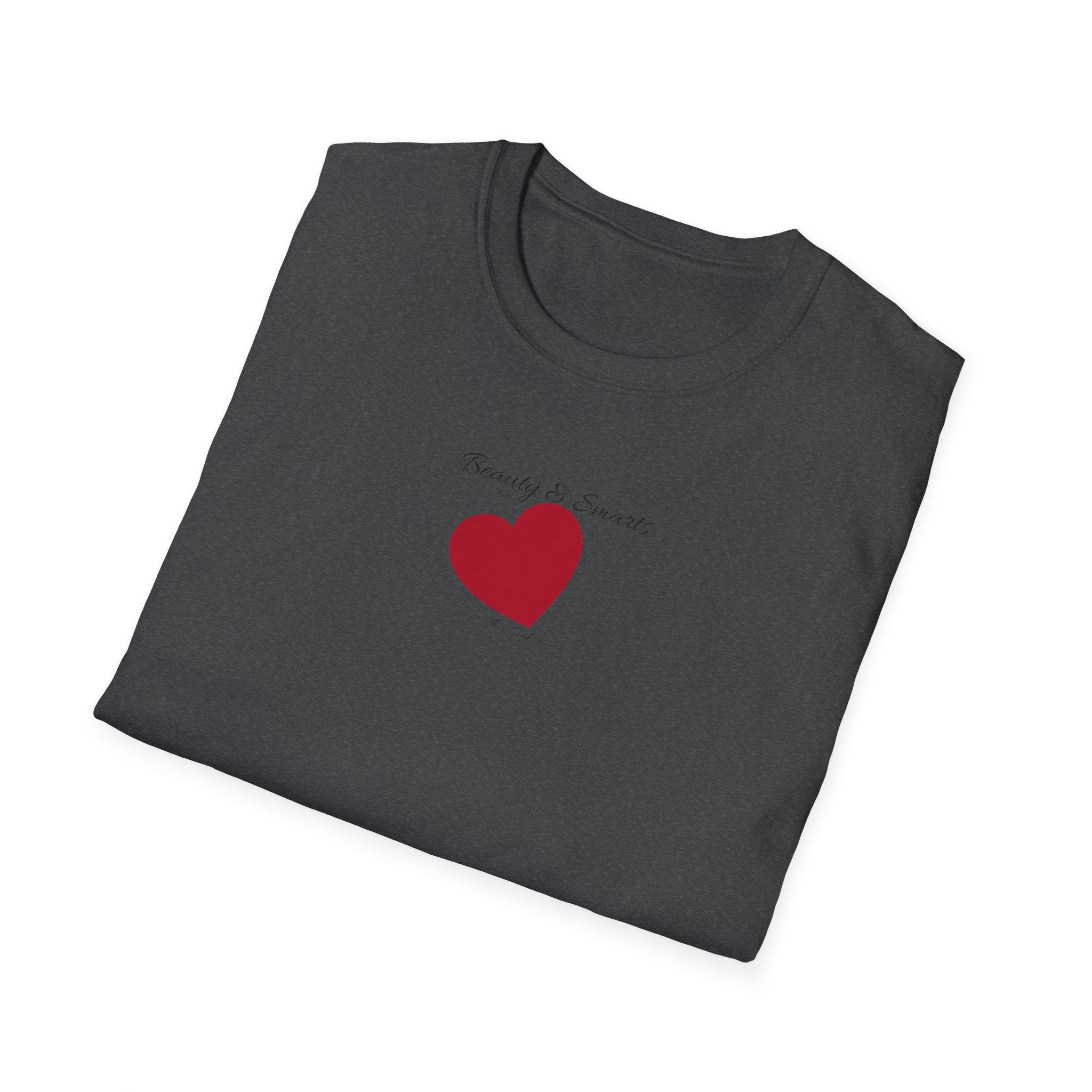 Beautiful and Smart with Red Heart T-Shirt — Small Chest Heart Graphic Beautiful and Smart with heart, this gal.