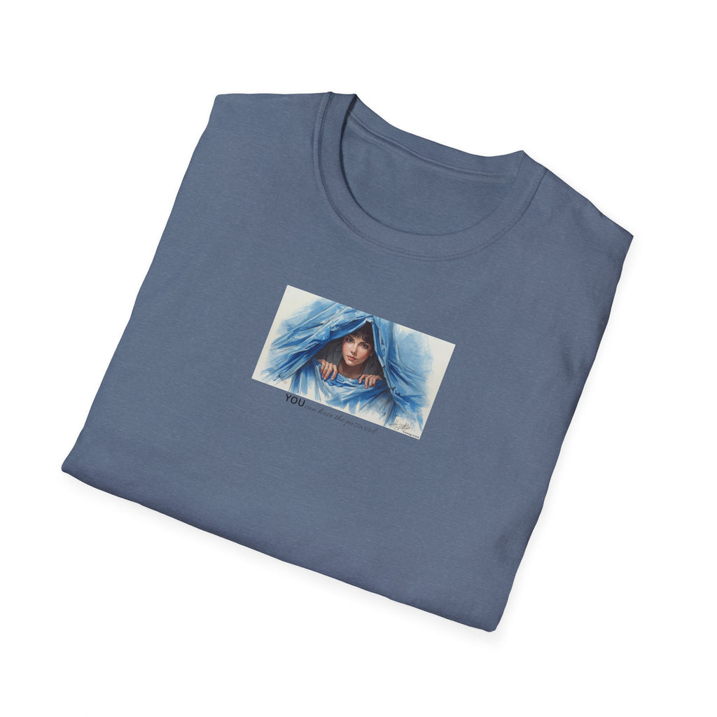 Blue Hooded Woman Illustration T-Shirt | Watercolor Portrait, Fun, Cheeky, Wearable Sayings