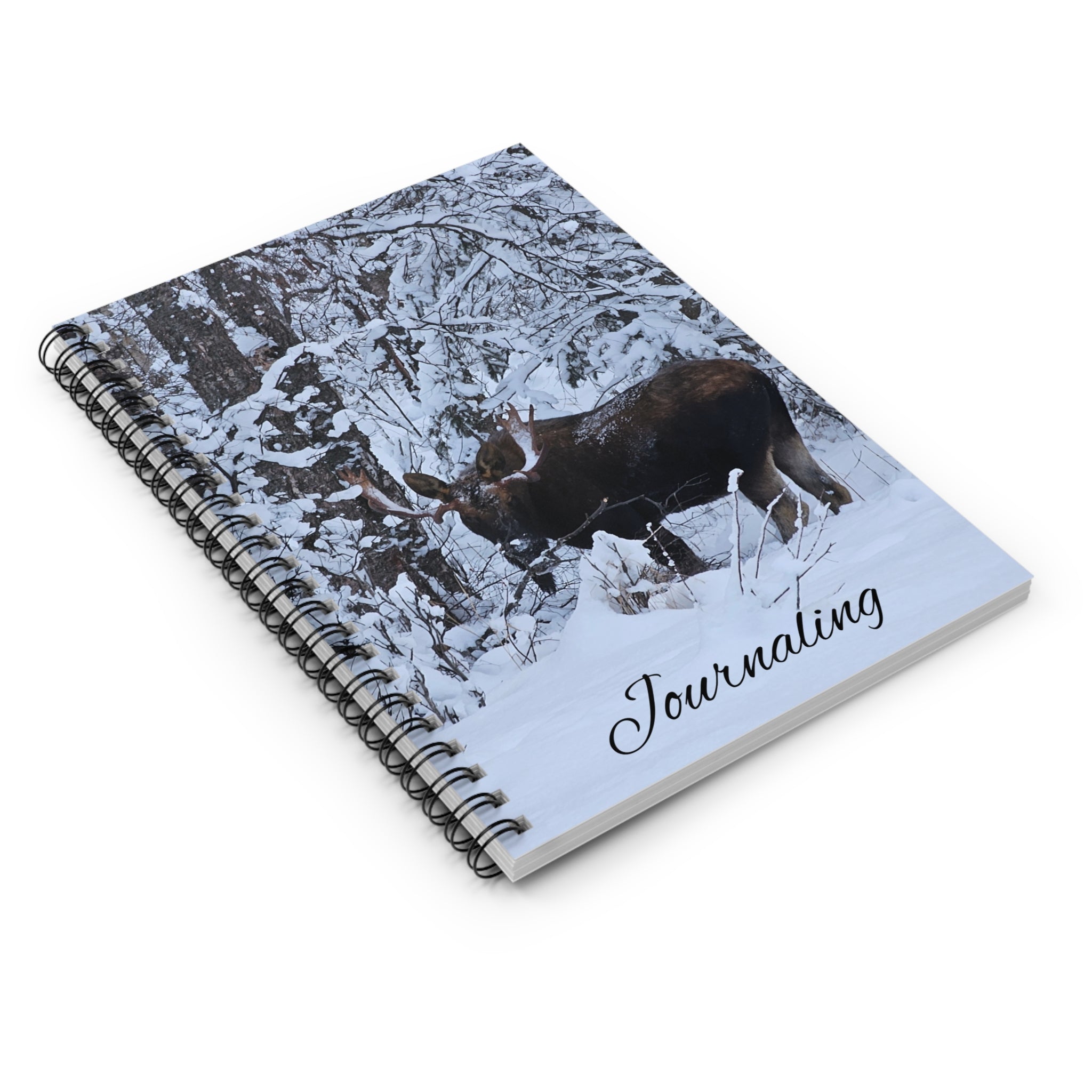Moose in Snow Journaling Spiral Notebook | Ruled Line
