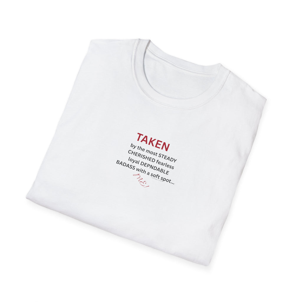 Taken: female version of her man's attributes, text T-Shirt | minimalist relationship quote tee