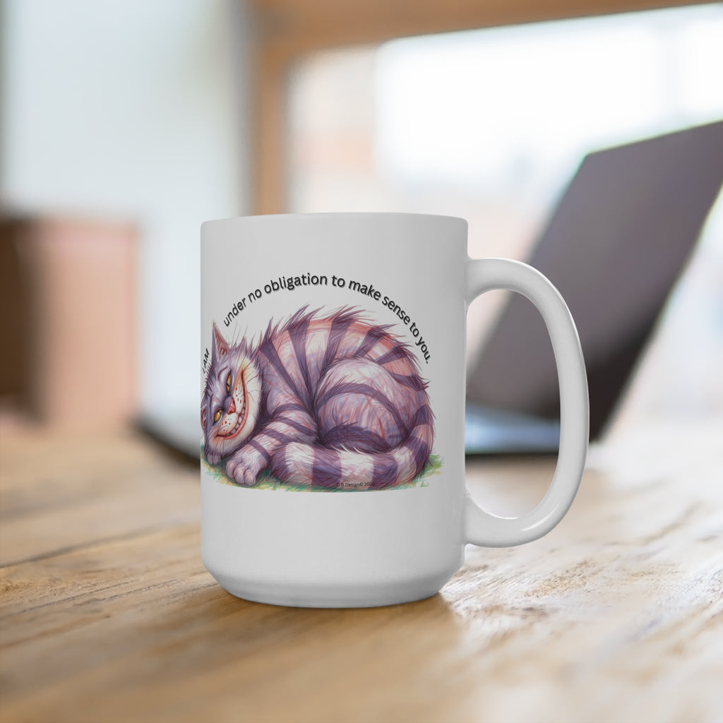 Cheshire Cat Illustration Mug 15oz | Whimsical Striped Cat Art