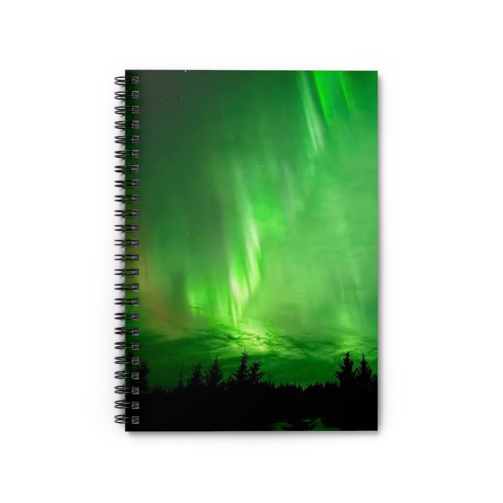 Aurora Green Spiral Notebook — Ruled Journal for Nature Lovers & Travel Notes