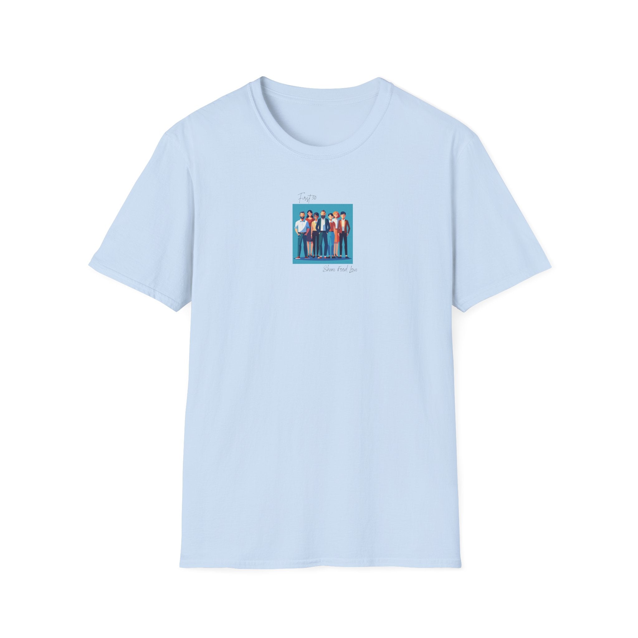 First 50 Photo Tee — Retro Group Portrait | "Share food Love" Graphic T-Shirt