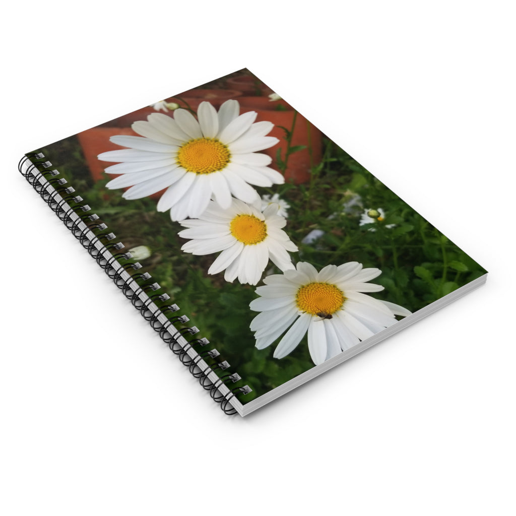 White Daisy Floral Notebook | Spiral Ruled Journal
