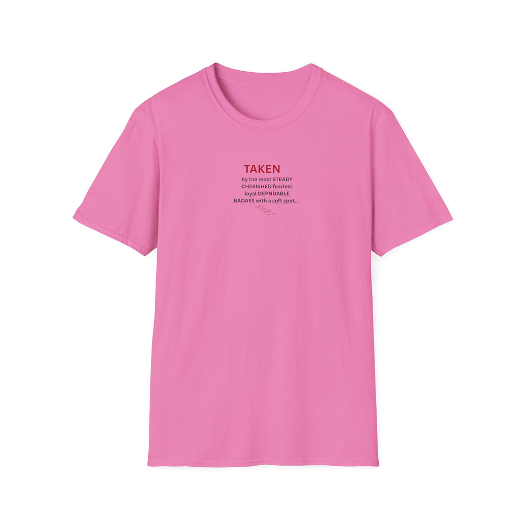 Taken: female version of her man's attributes, text T-Shirt | minimalist relationship quote tee