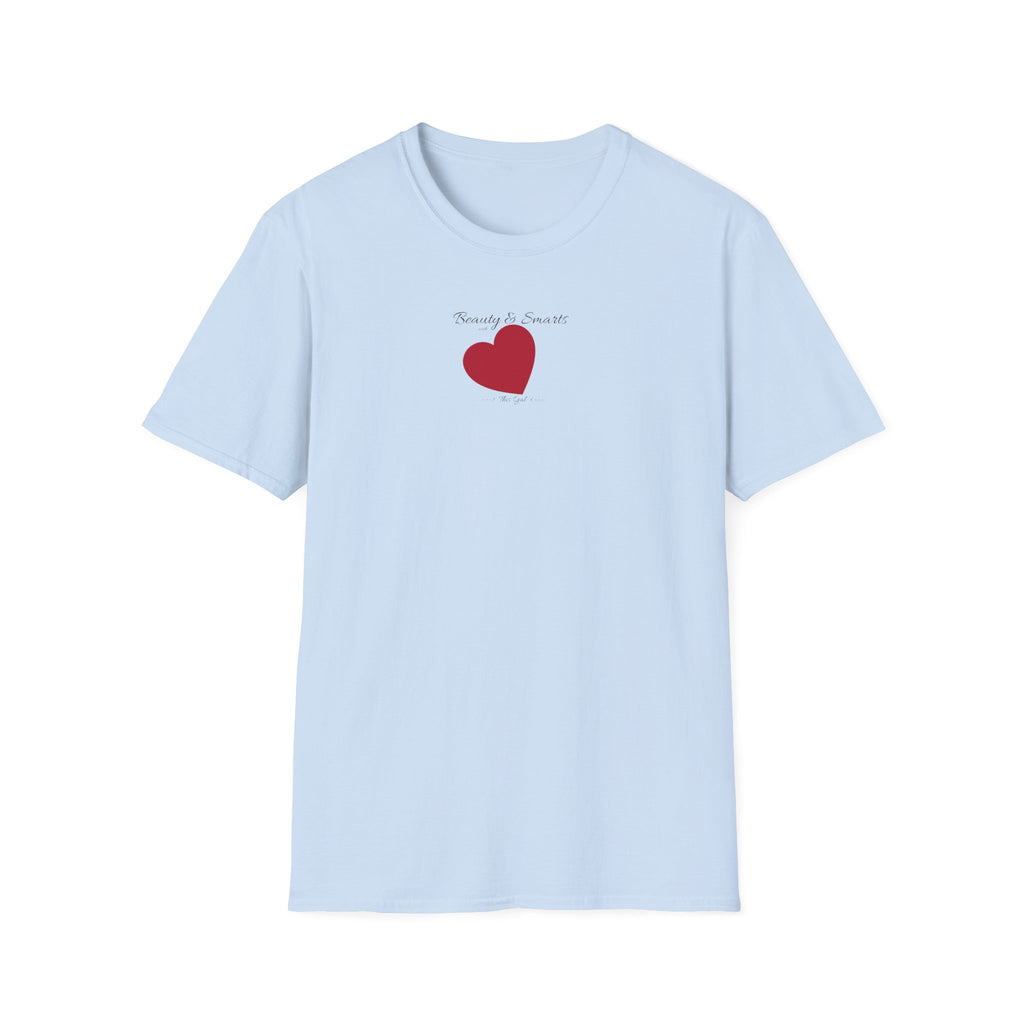 Beautiful and Smart with Red Heart T-Shirt — Small Chest Heart Graphic Beautiful and Smart with heart, this gal.