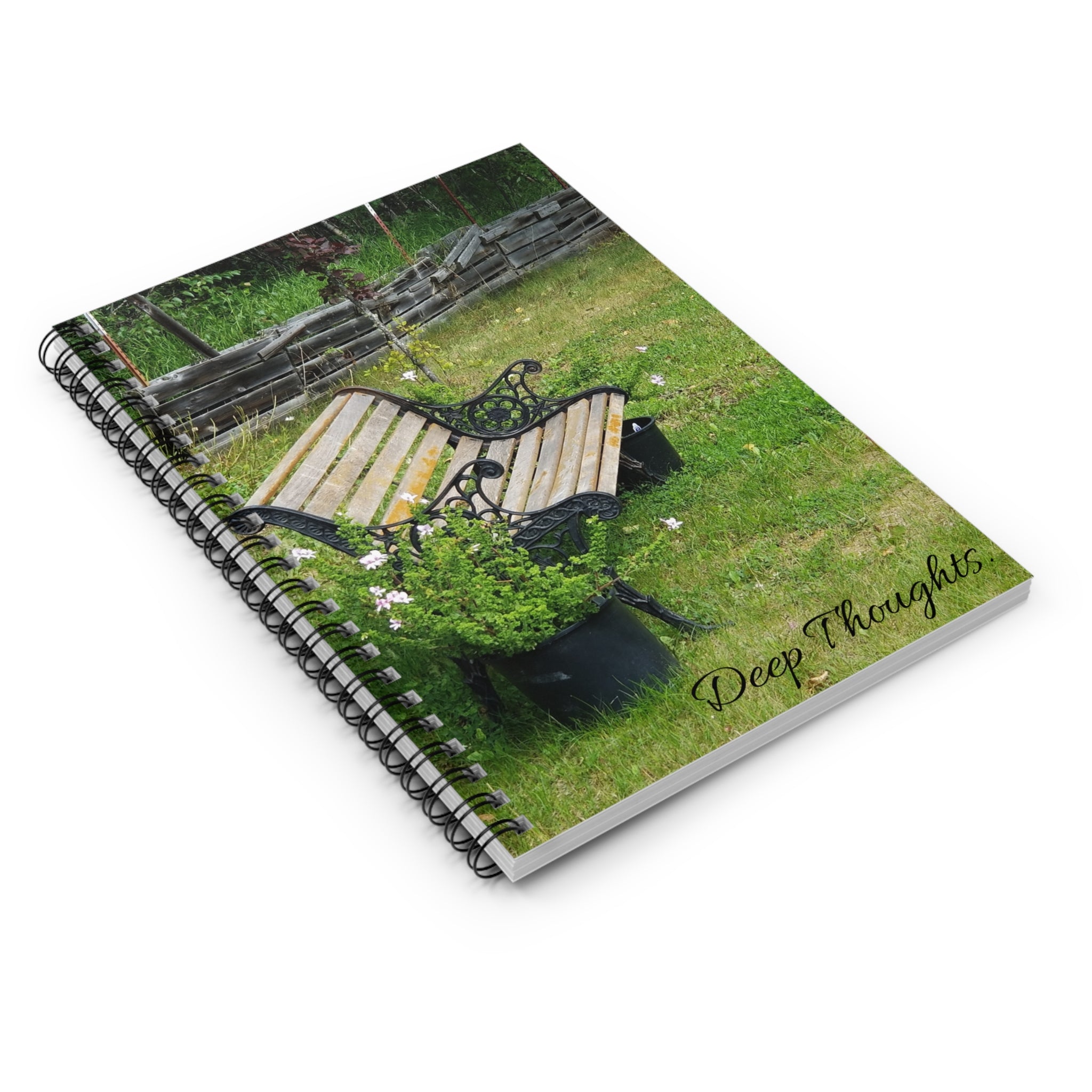 Deep Thoughts bench photography Spiral Notebook | Ruled journal
