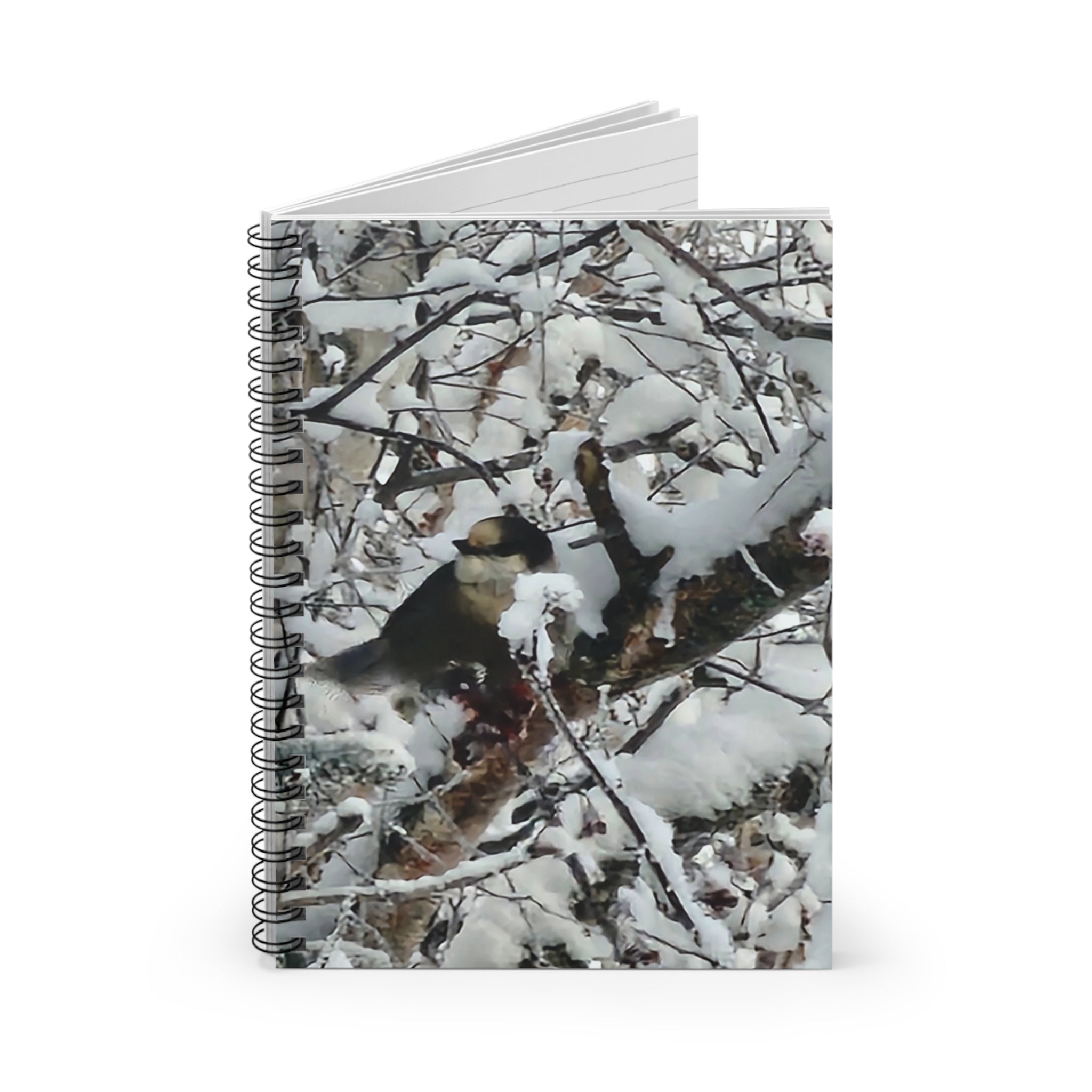 Chickadee in Snow Spiral Notebook | Winter Bird Photography, Ruled Journal