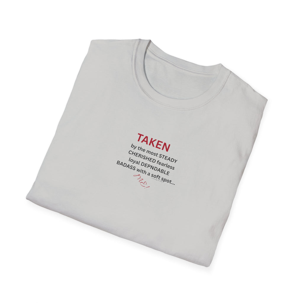 Taken: female version of her man's attributes, text T-Shirt | minimalist relationship quote tee