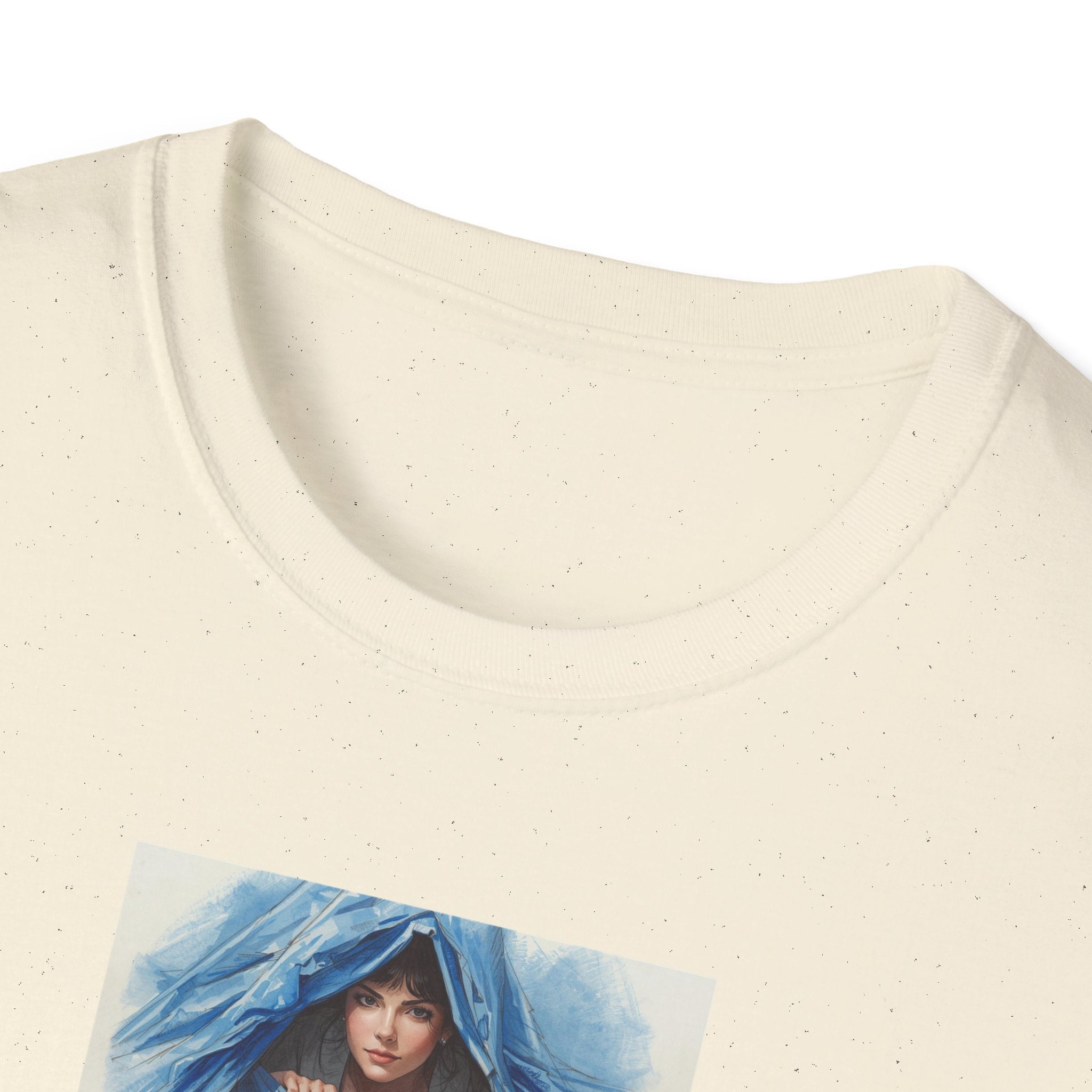 Blue Hooded Woman Illustration T-Shirt | Watercolor Portrait, Fun, Cheeky, Wearable Sayings
