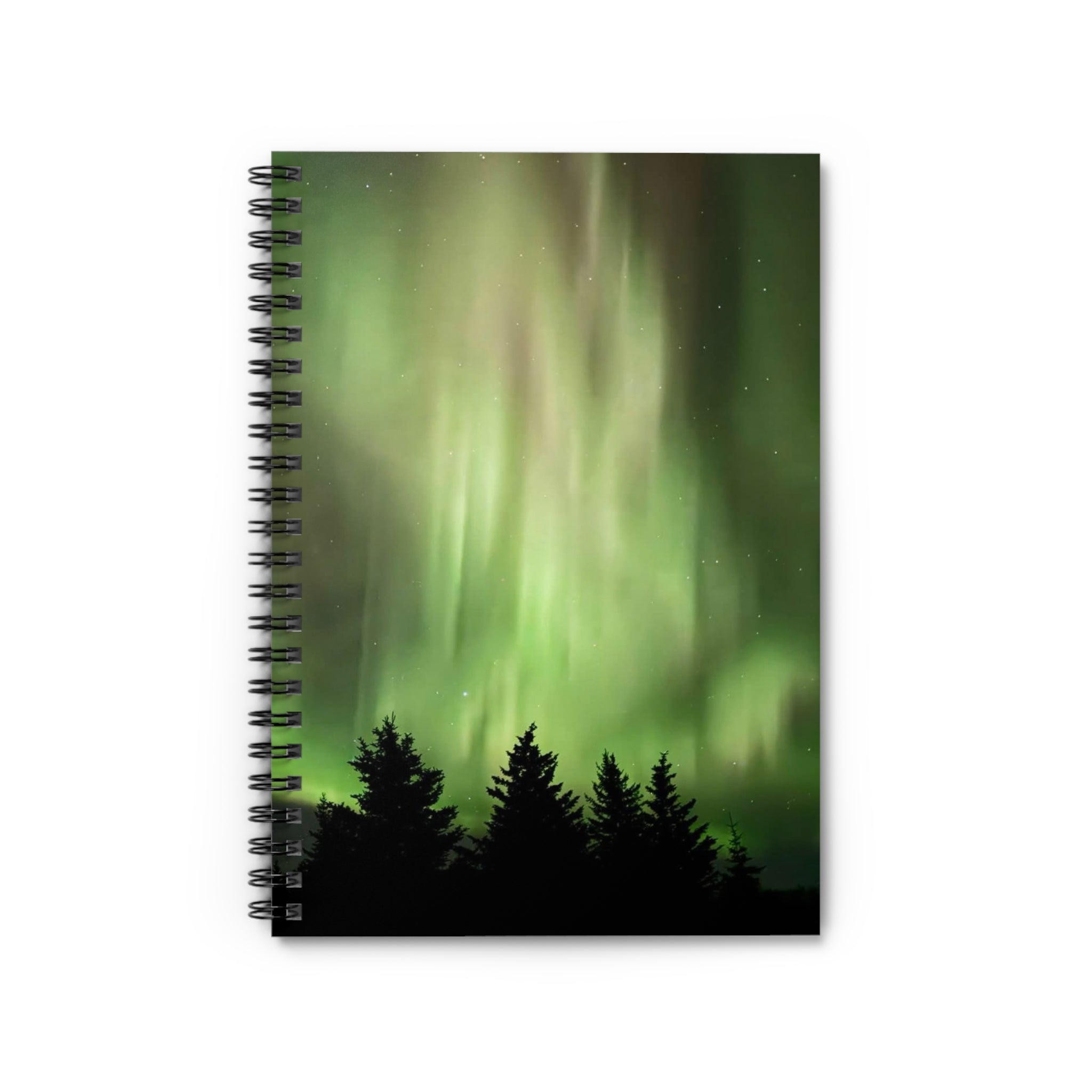 Aurora Night Spiral Notebook — Green Northern Lights Ruled Journal