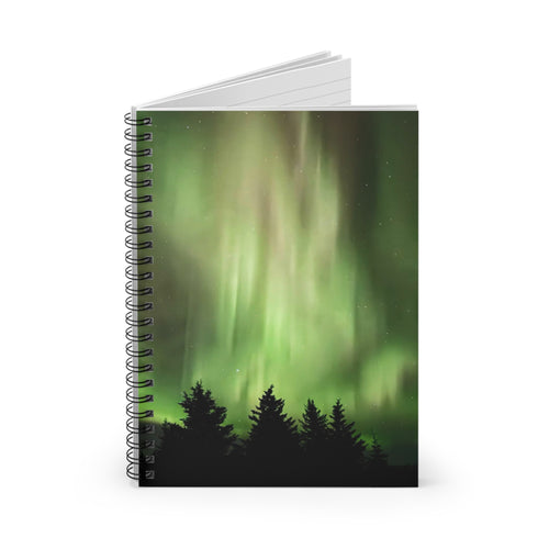 Aurora Night Spiral Notebook — Green Northern Lights Ruled Journal