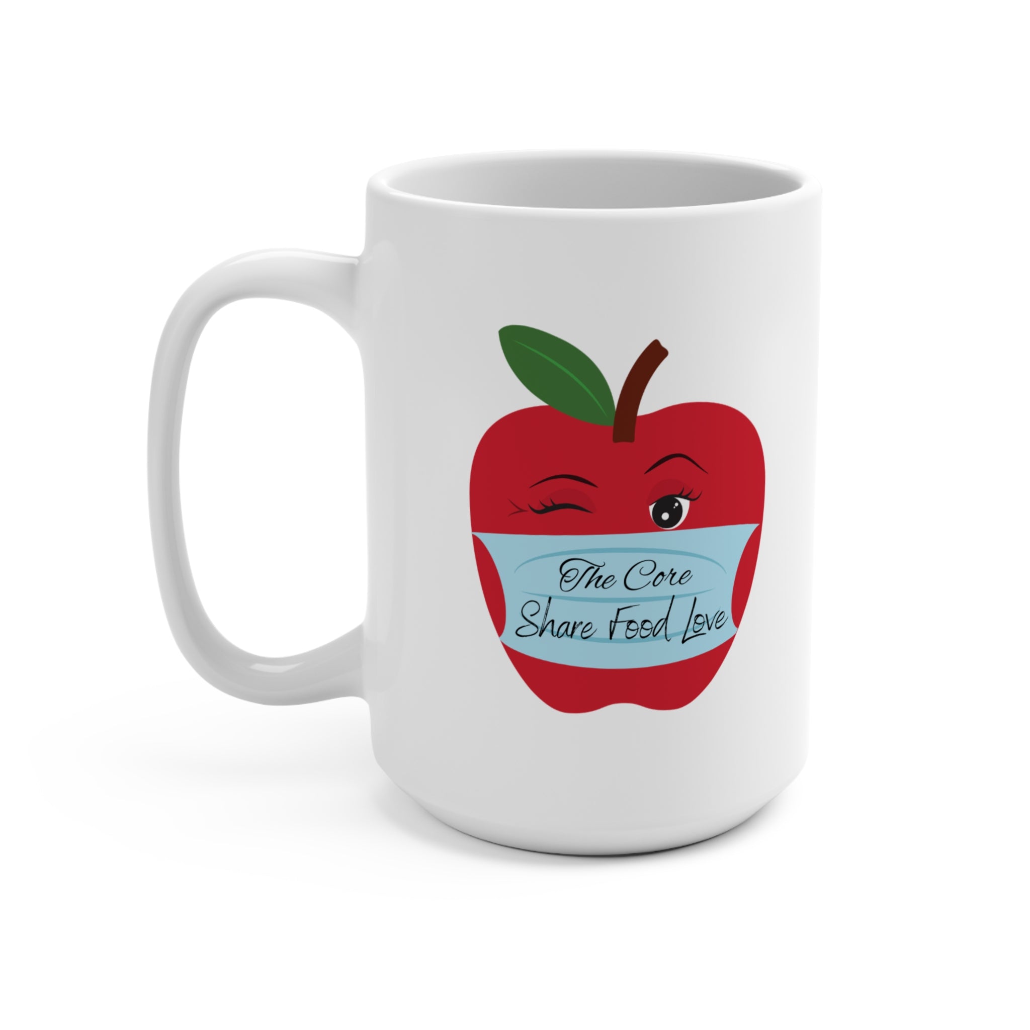 Winking Apple Design 15oz mug | "Share Food Love"