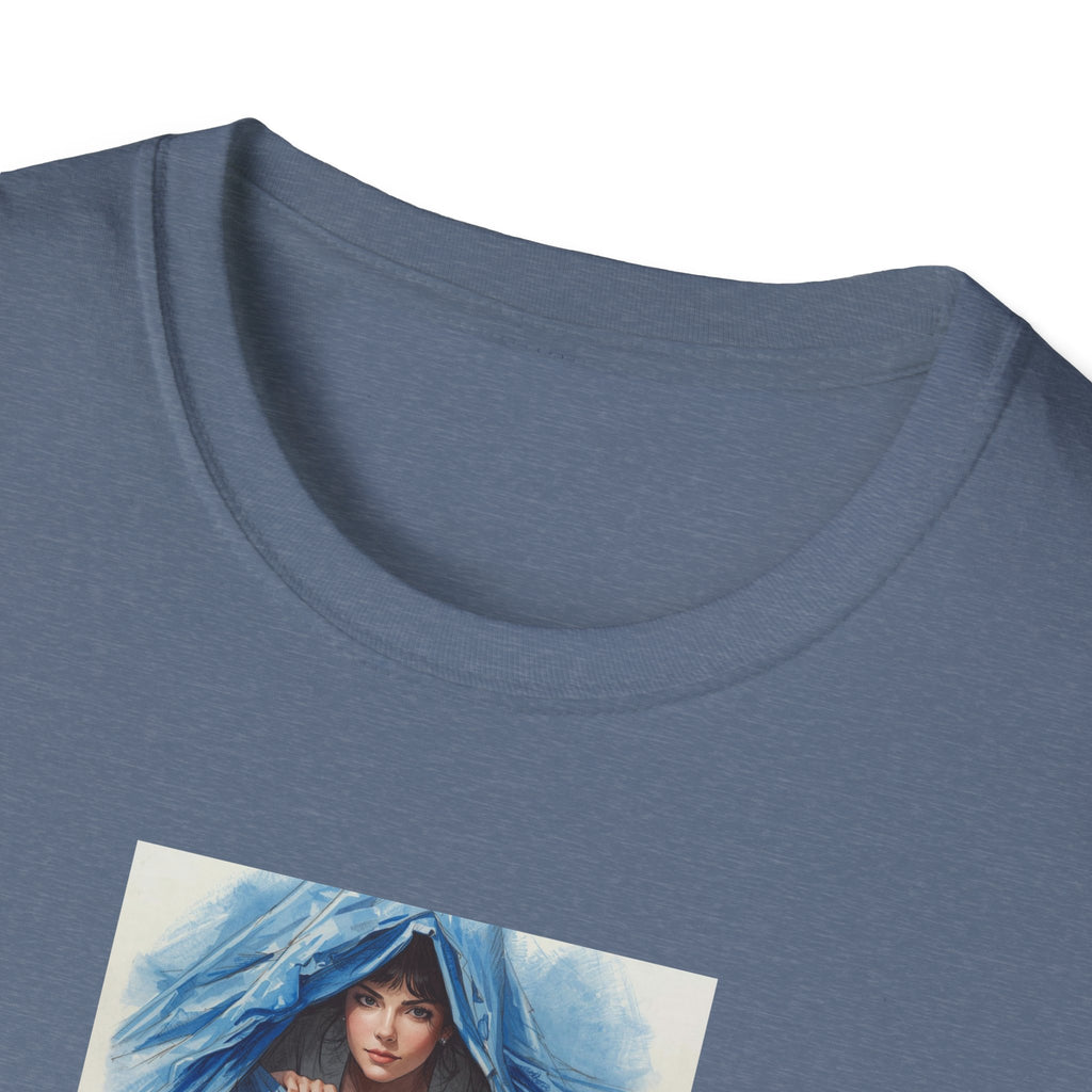 Blue Hooded Woman Illustration T-Shirt | Watercolor Portrait, Fun, Cheeky, Wearable Sayings