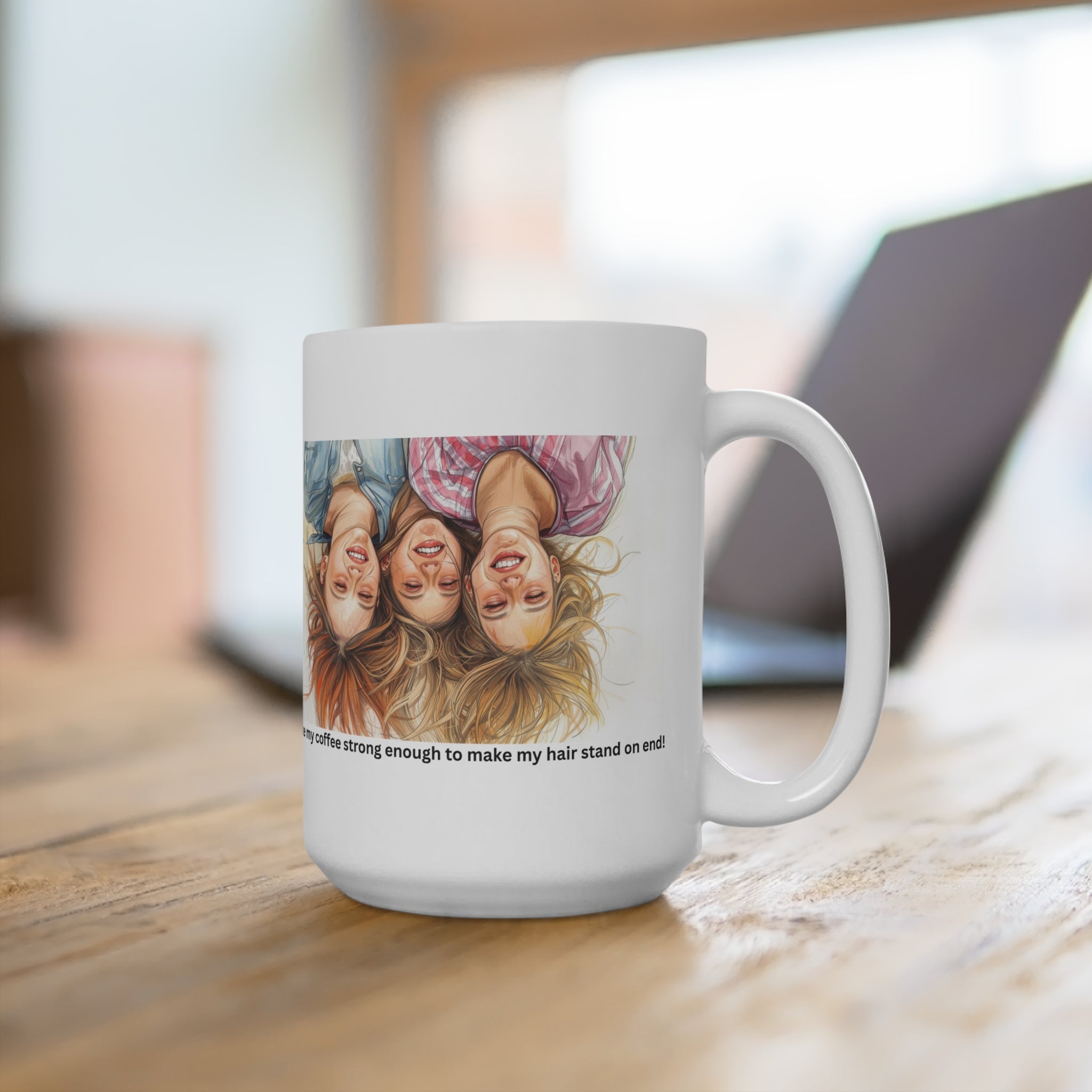 Three Smiling Friends Illustration Mug | 15oz Ceramic Coffee Cup