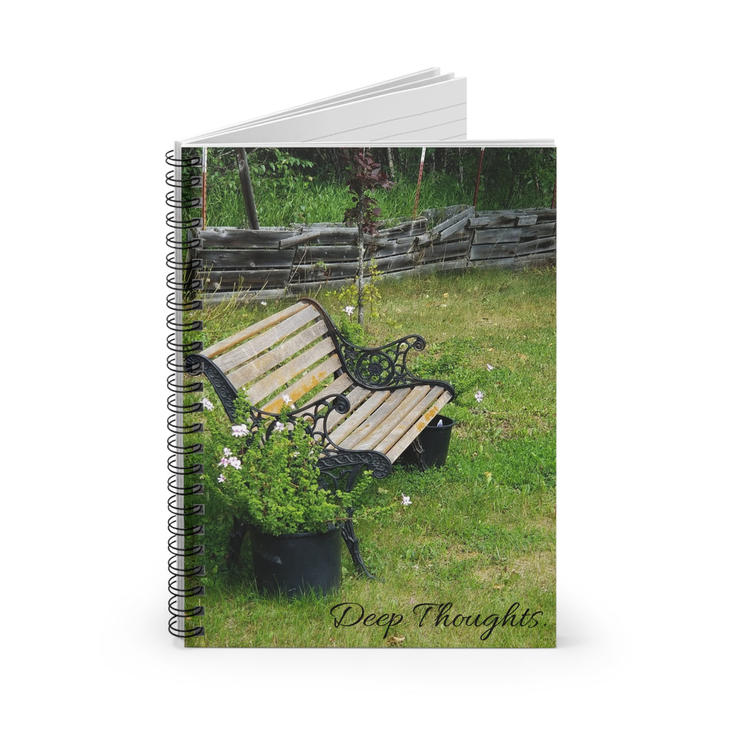 Deep Thoughts bench photography Spiral Notebook | Ruled journal