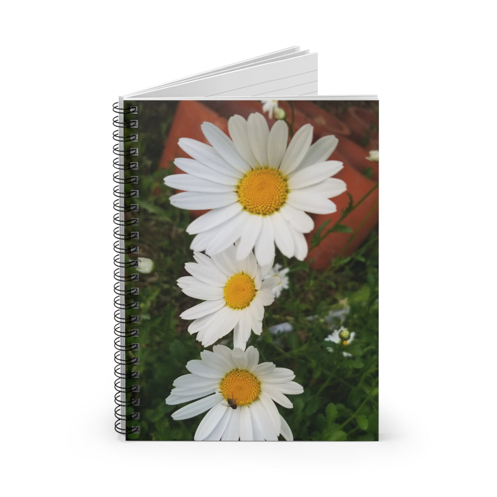 White Daisy Floral Notebook | Spiral Ruled Journal