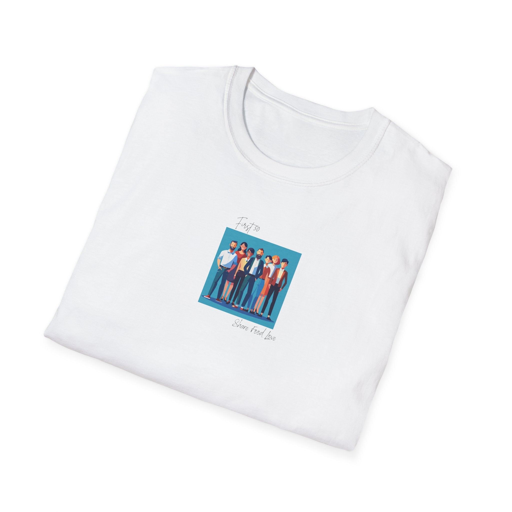 First 50 Photo Tee — Retro Group Portrait | "Share food Love" Graphic T-Shirt