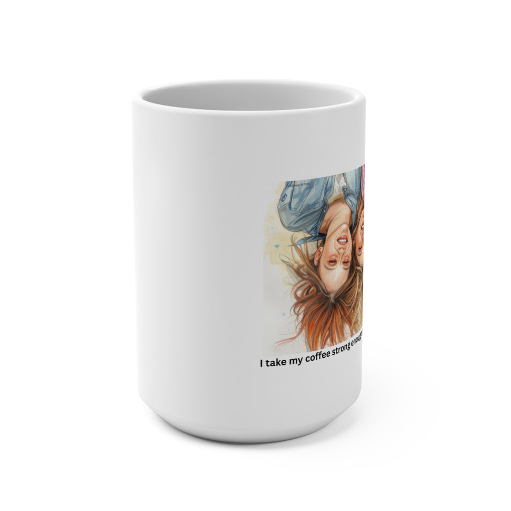 Three Smiling Friends Illustration Mug | 15oz Ceramic Coffee Cup